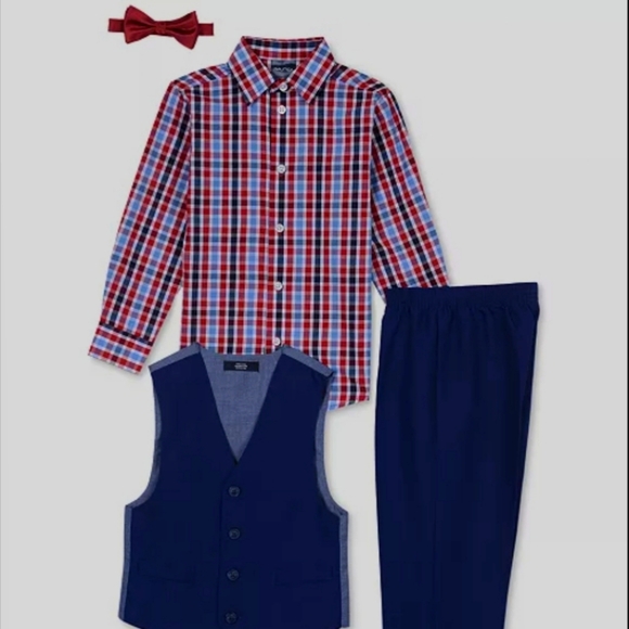 4T NWT Boys 4-Pc Check-Print Shirt, Vest, Pants, & Bowtie Set - Picture 2 of 4